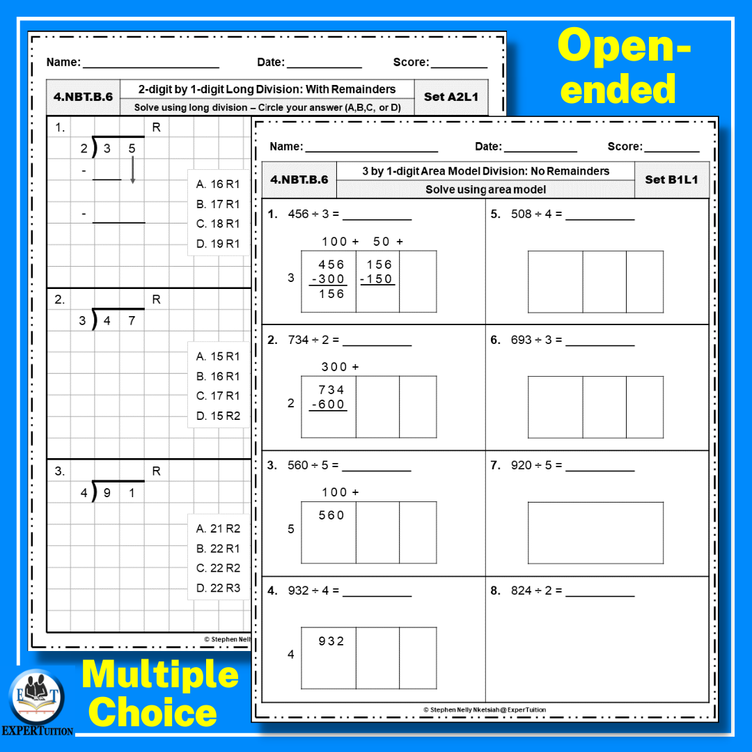 1 Digit 2 Digit Divisors Area Model Partial Quotients Long Division Worksheets Bundle Made By Teachers Partial Quotients Division Practice Worksheets 3 Digit By 1 Digit Classful