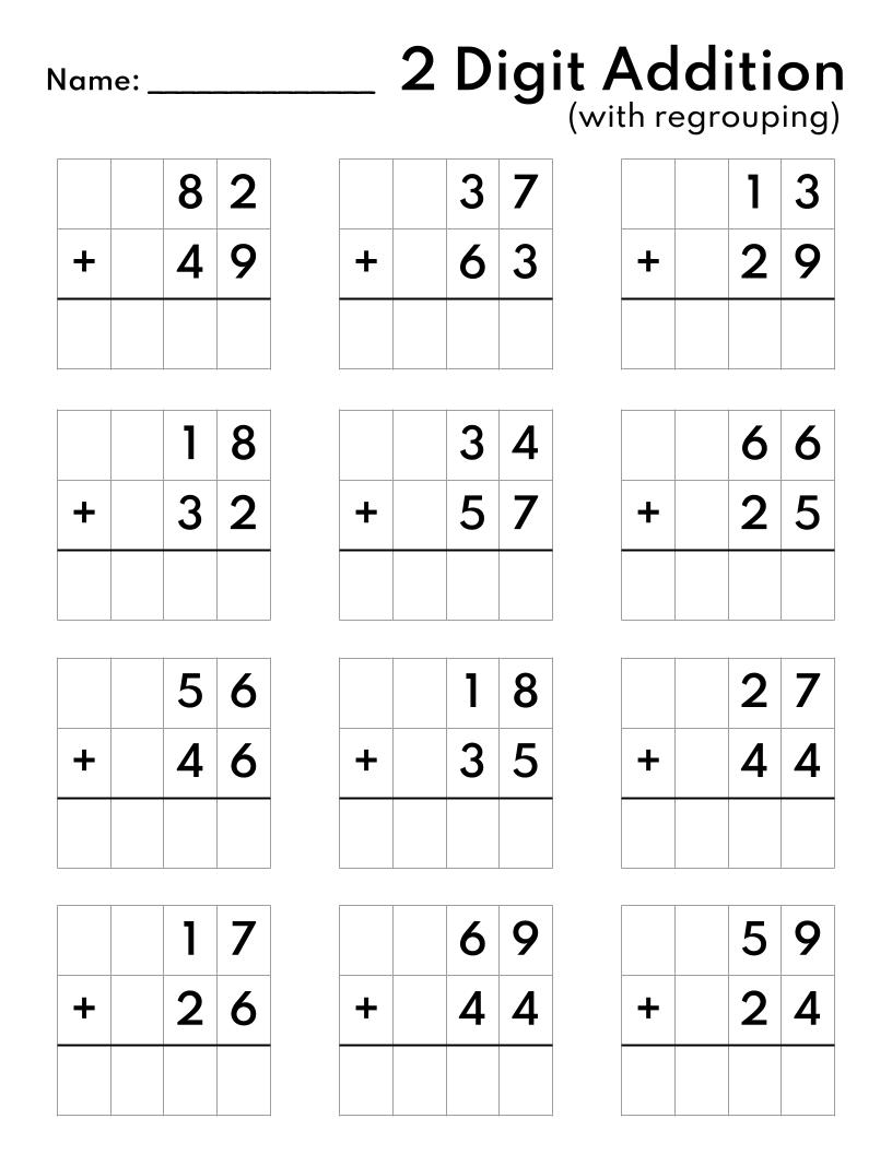 Two Digit Addition With And Without Regrouping Worksheets Etsy