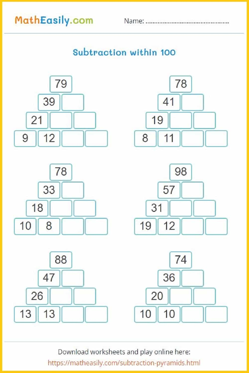 100 Math Subtraction Worksheets PDF Free Download 100 Math Subtraction Worksheets PDF Free Download