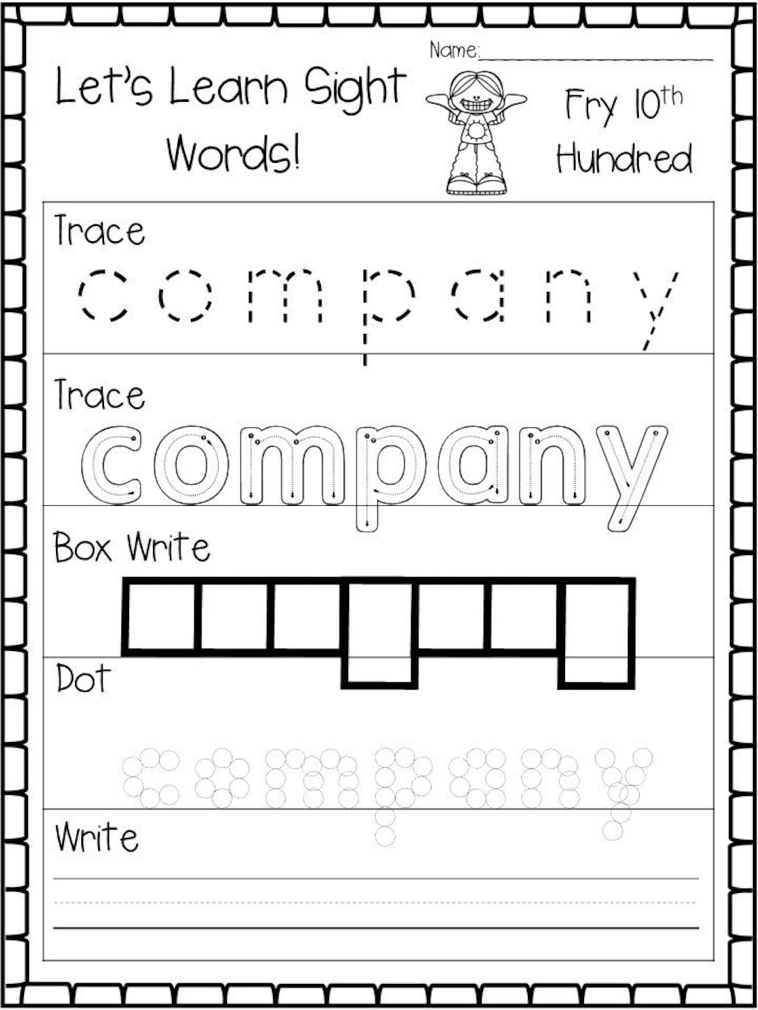 100 Printable Let S Learn Fry 10th Hundred Sight Words Worksheets 4th 5th Grade Handwriting And Spelling Activity Etsy Norway