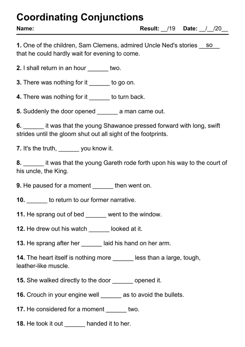101 Coordinating Conjunctions PDF Worksheets With Answers Grammarism