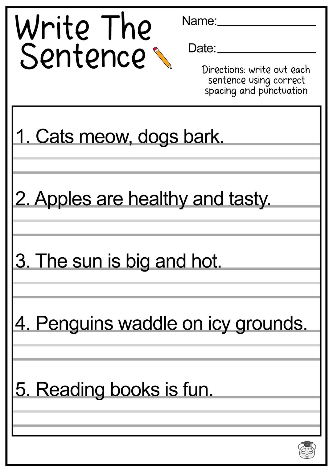 11 Printable Sentence Writing English Worksheets Improve Reading And Writing Skills Ages 4 7 KG1 To Grade 2 Etsy