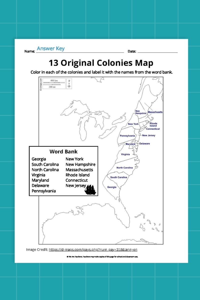13 Original Colonies Map Bundle Free Printable Worksheets 50 States Capitals Worksheets Free Printables Superstar Worksheets