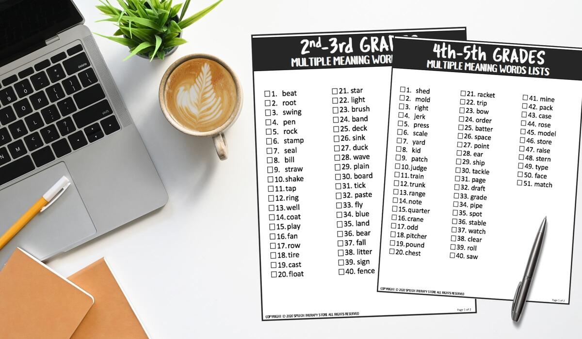 193 Multiple Meaning Words Grouped By Grade Free Worksheets Speech Therapy Store