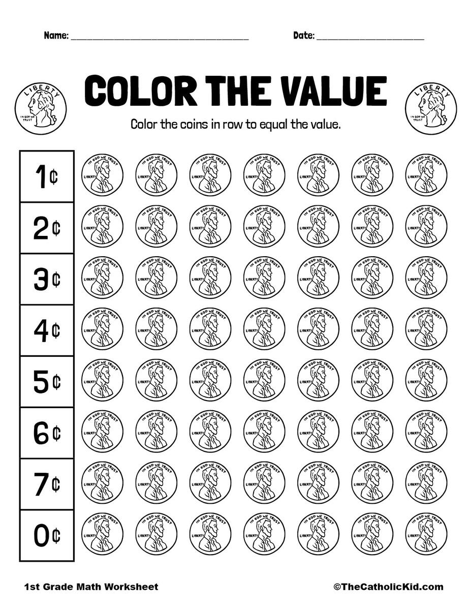 1st Grade Money Worksheet TheCatholicKid Free Math Money Worksheets 1st Grade