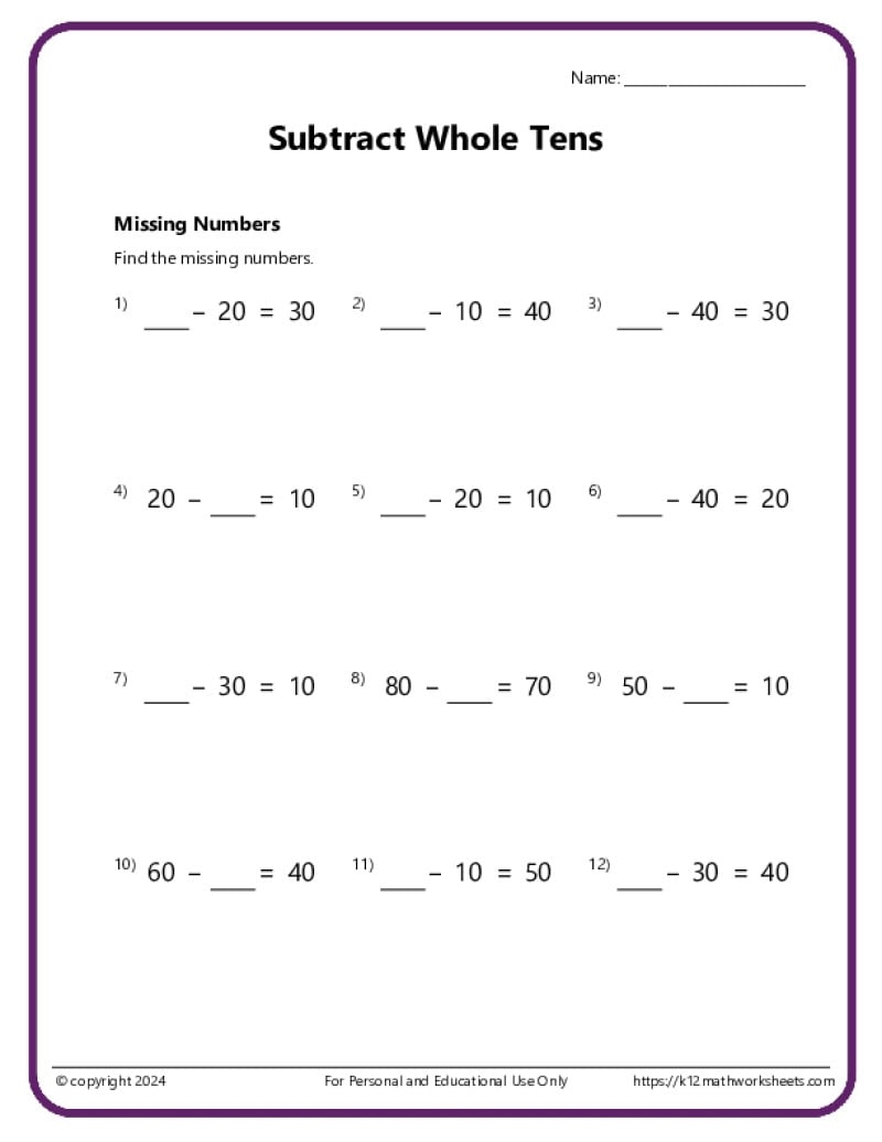1st Grade Subtraction Worksheets Missing Number Subtraction Worksheets Superstar Worksheets