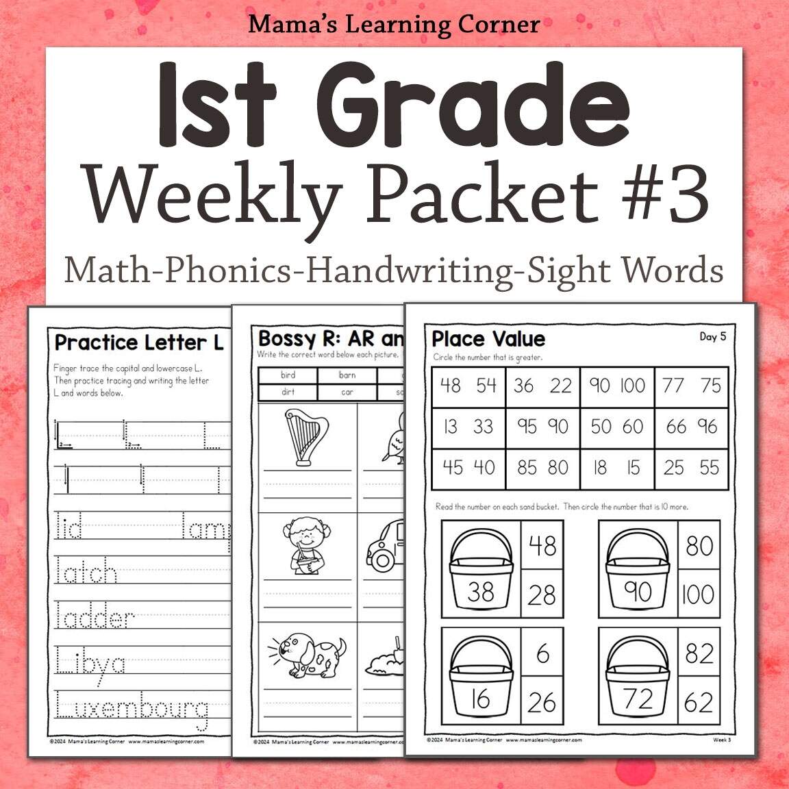 1st Grade Weekly Worksheet Packet 3 Mamas Learning Corner Math Review Printable 1st Grade Math Worksheet Catholic