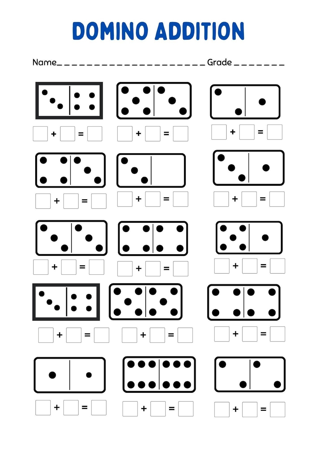 20 Printable Domino Addition Worksheets 1st Grade Kindergarten Math Number Sentences Activity Etsy Israel Domino Addition Worksheets Halloween Addition Within 10 Made By Teachers