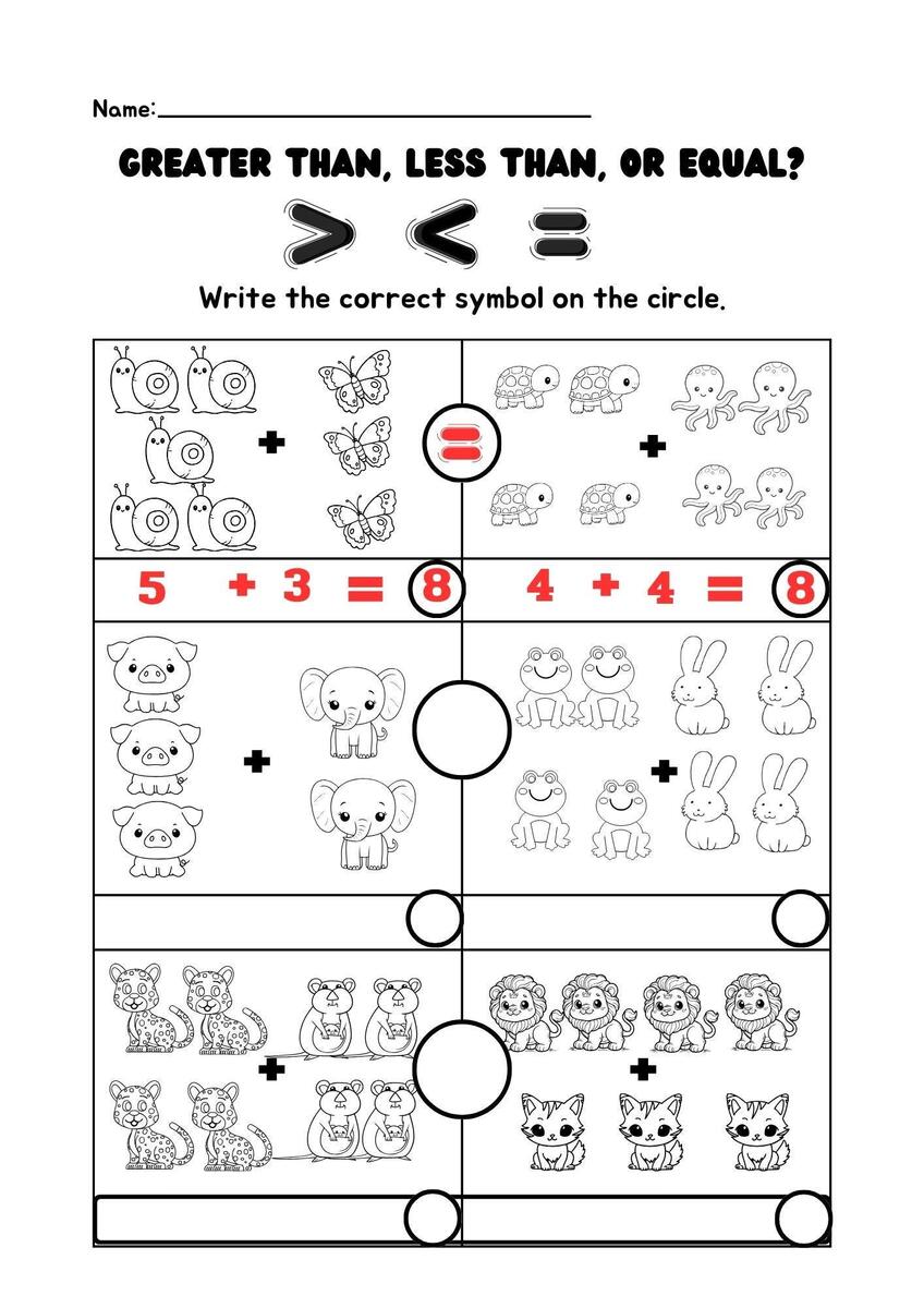 20 Printable Greater Than Less Than Equal To Worksheets Preschool 3rd Grade Math Etsy