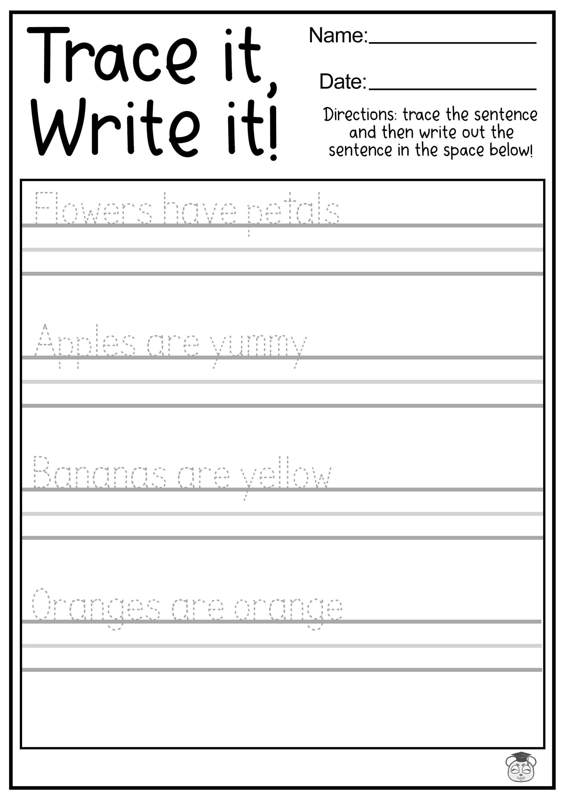 23 Printable Tracing And Writing English Worksheets Trace And Write The Sentences Practice Worksheets Ages 3 7 KG1 To Grade 2 Etsy Printable 3rd Grade Handwriting Worksheets