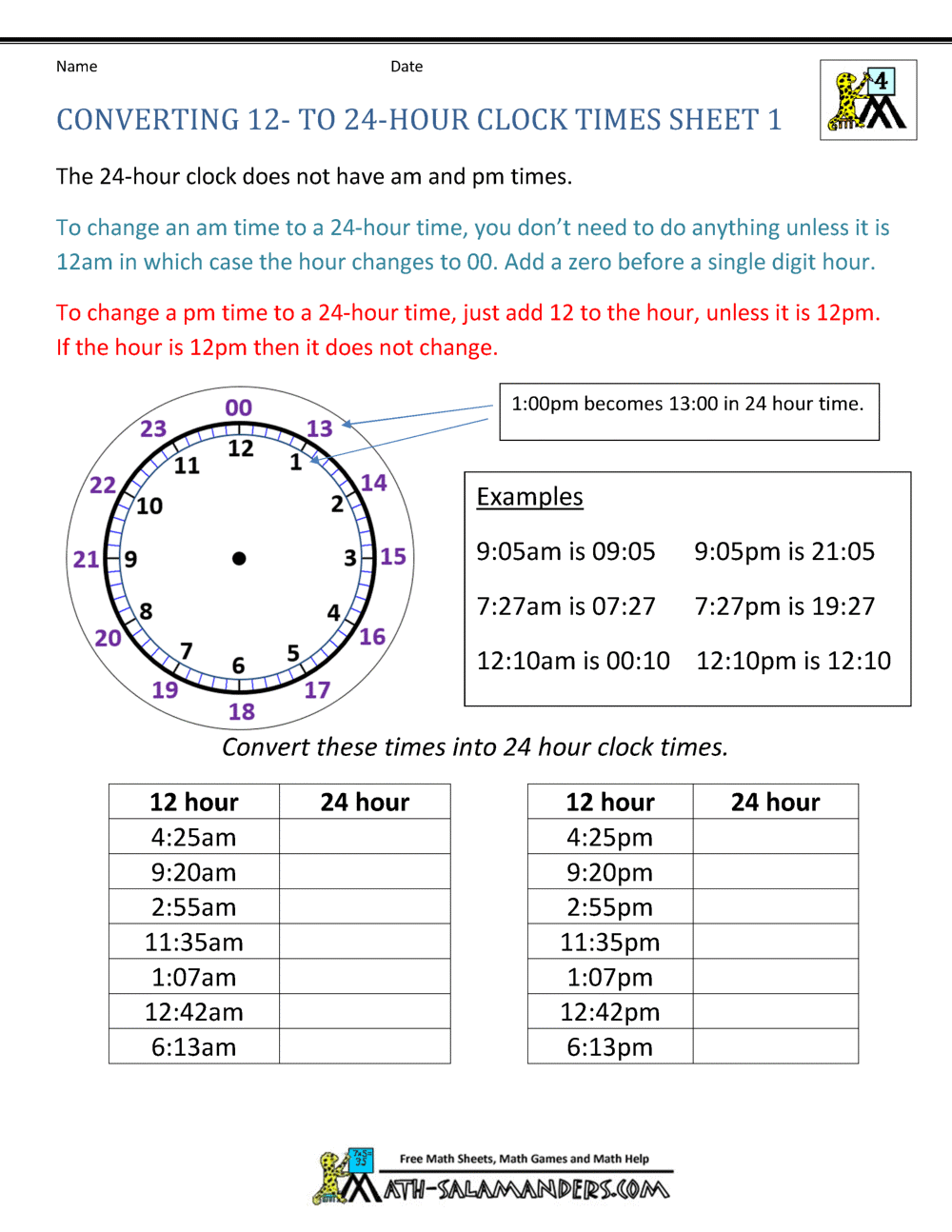 24 Hour Clock Conversion Worksheets Worksheets Library 24 Hour Clock Conversion Worksheets Worksheets Library