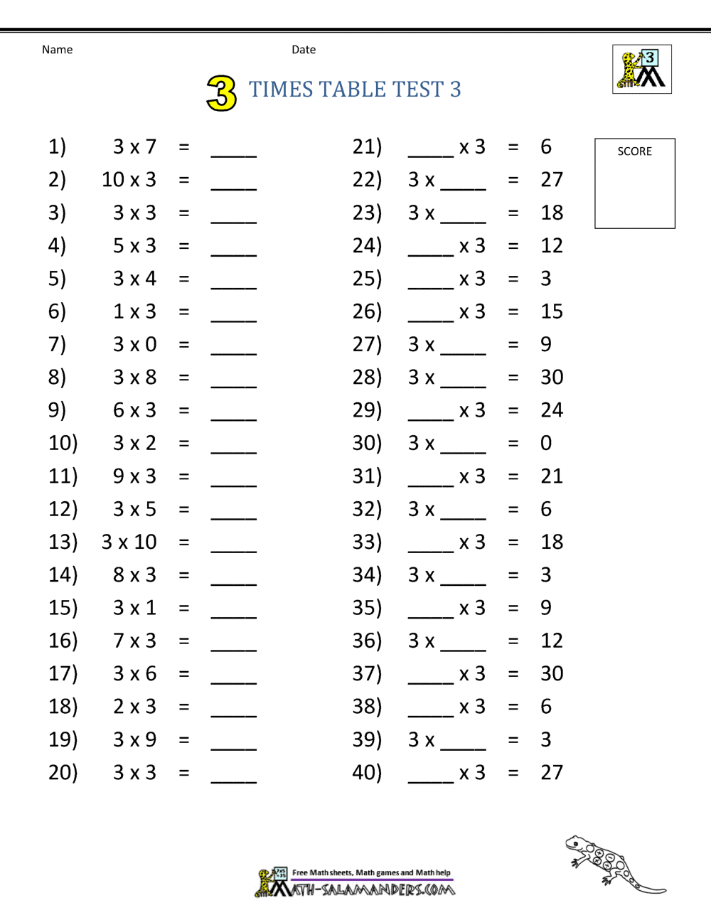 Free Three Times Tables Worksheets 8 Versions Teach Prints