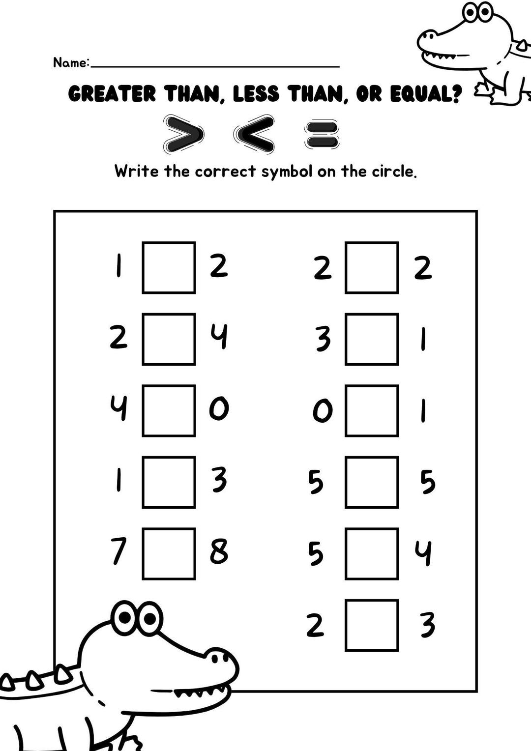 30 Printable Greater Than Less Than Equal To Worksheets Preschool 3rd Grade Math Etsy