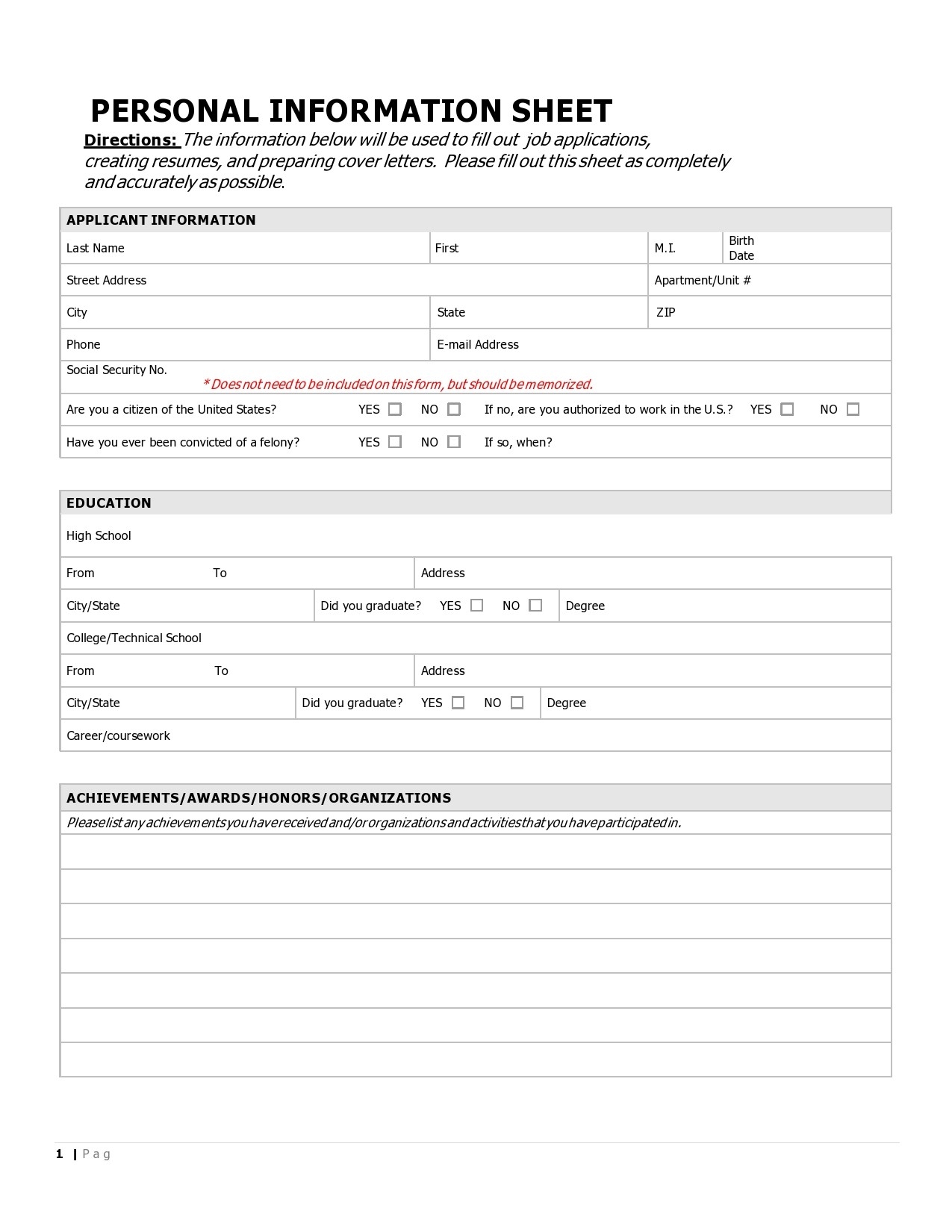 41 Free Personal Information Forms Templates TemplateLab 41 Free Personal Information Forms Templates TemplateLab