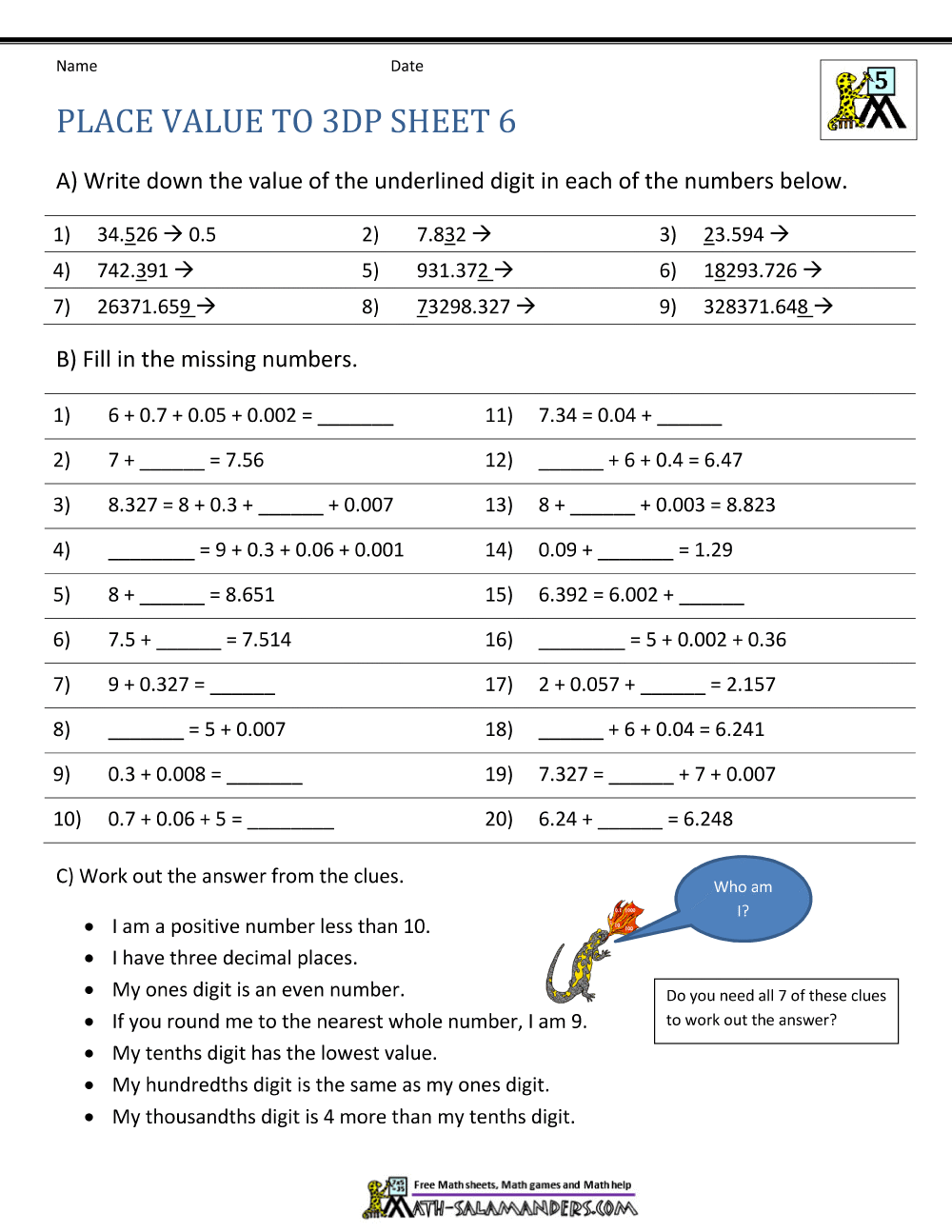 5th Grade Place Value Worksheets Worksheets Library