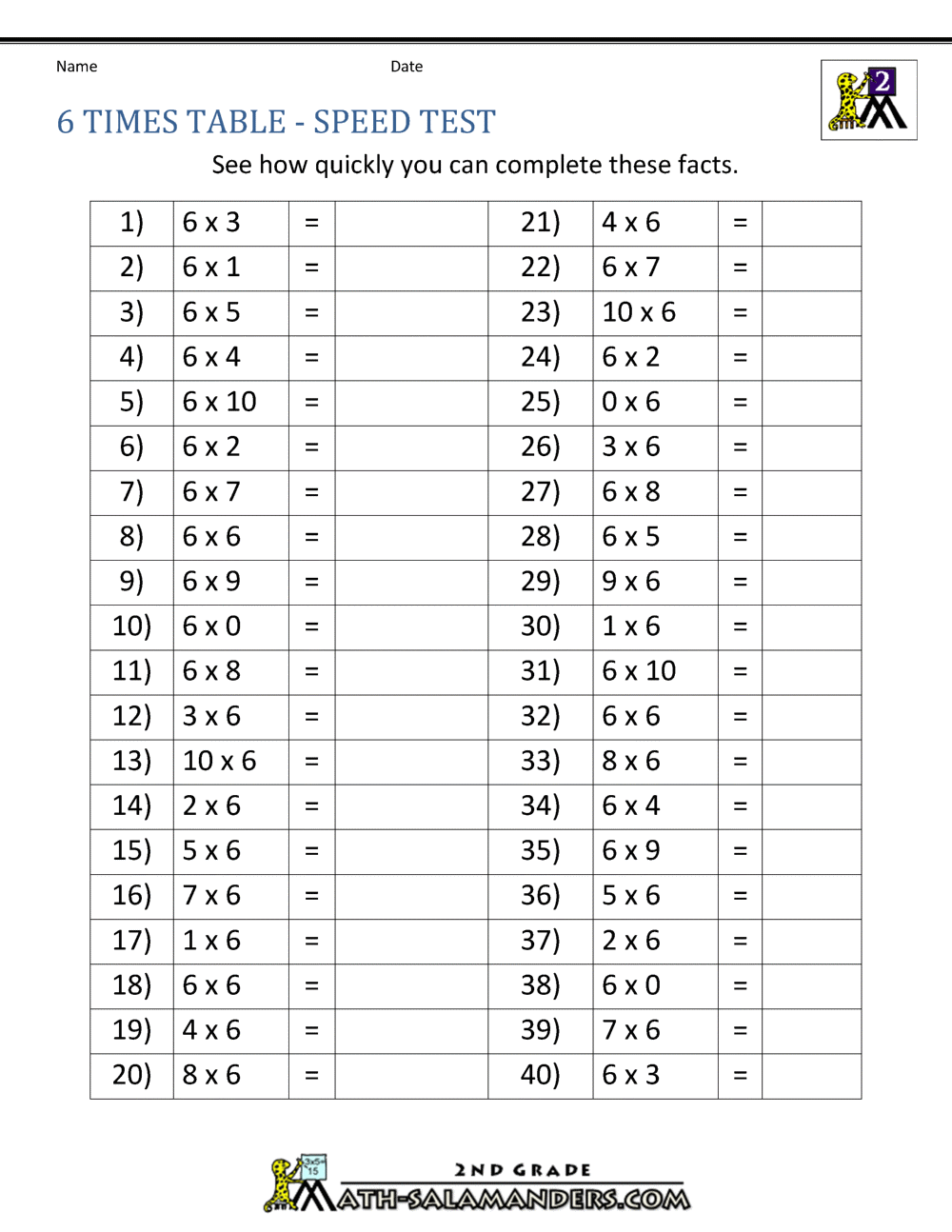 6 Times Table 6 Times Table