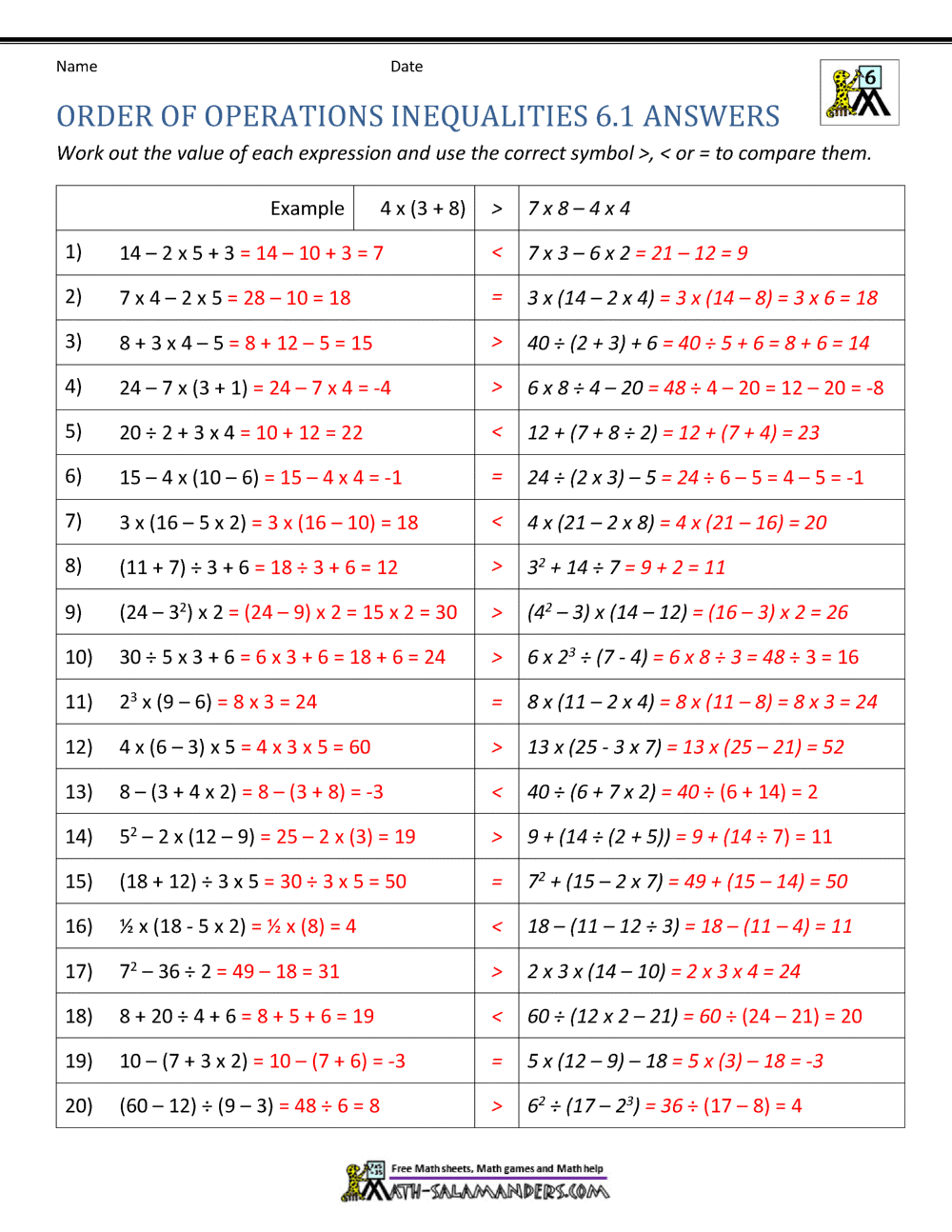 6th Grade Order Of Operations Worksheets PEMDAS Problems Order Of Operations Worksheets Basic With Parentheses Made By Teachers