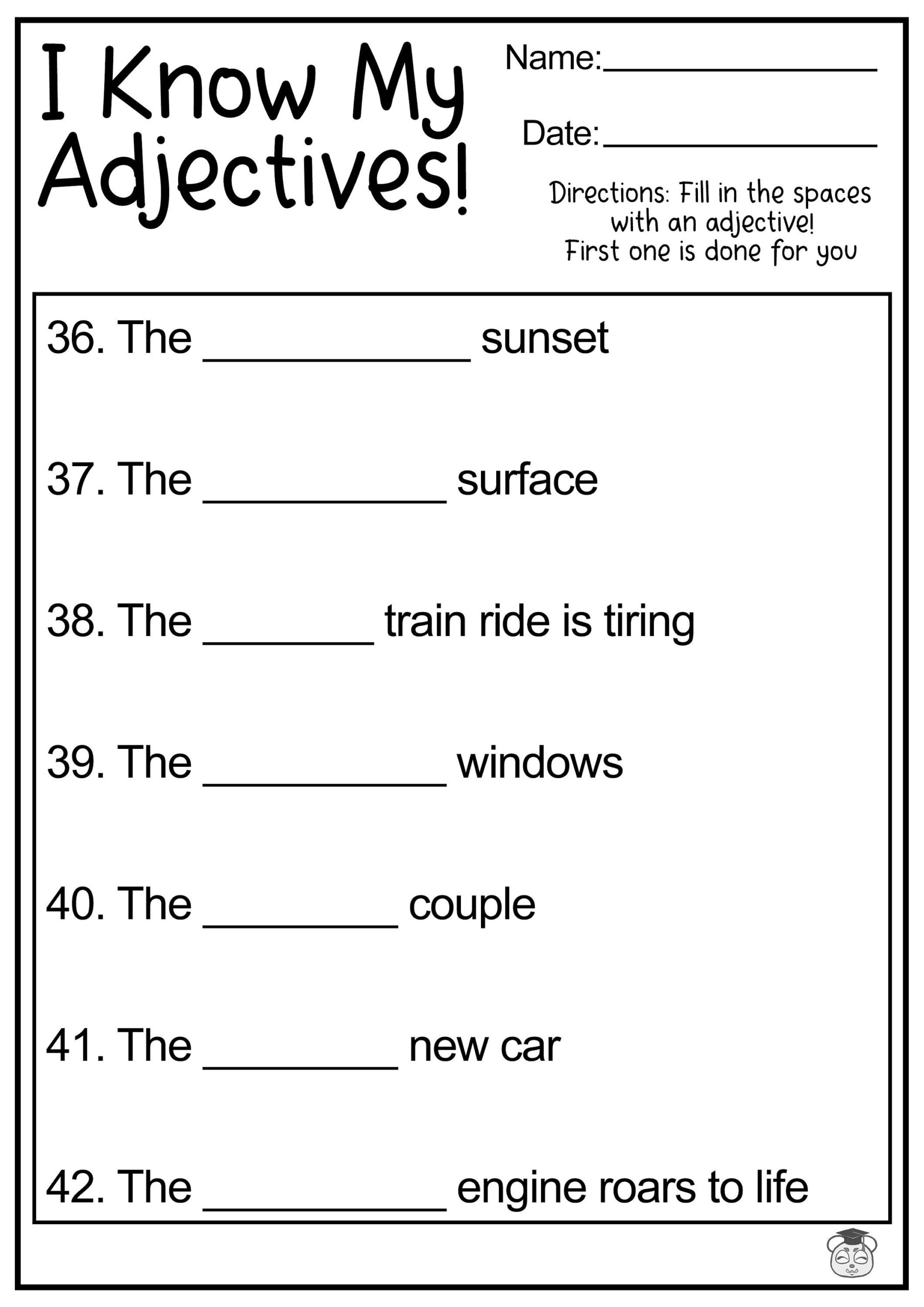 8 Printable Fill In The Adjective English Worksheets Fill In The Blank Using Adjectives Ages 4 7 KG1 To Grade 2 Etsy