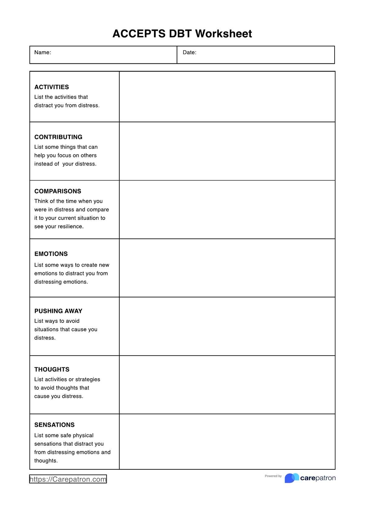 ACCEPTS DBT Worksheets ACCEPTS DBT Worksheets