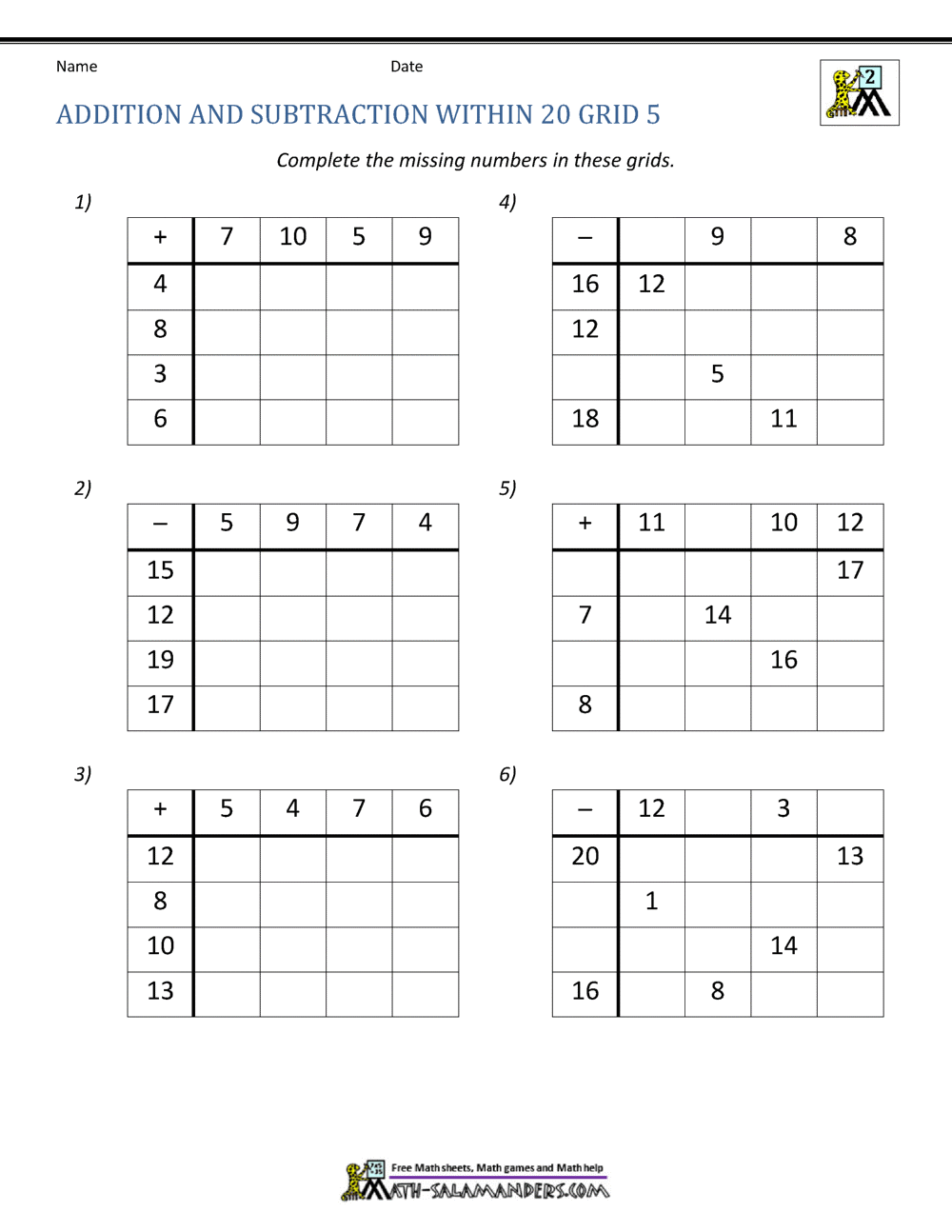 Add And Subtract Within 20 Add And Subtract Within 20