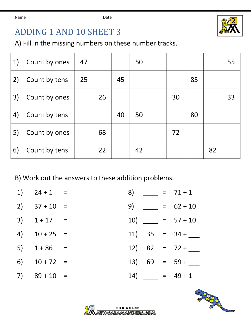 Adding 1 10 100 Worksheets