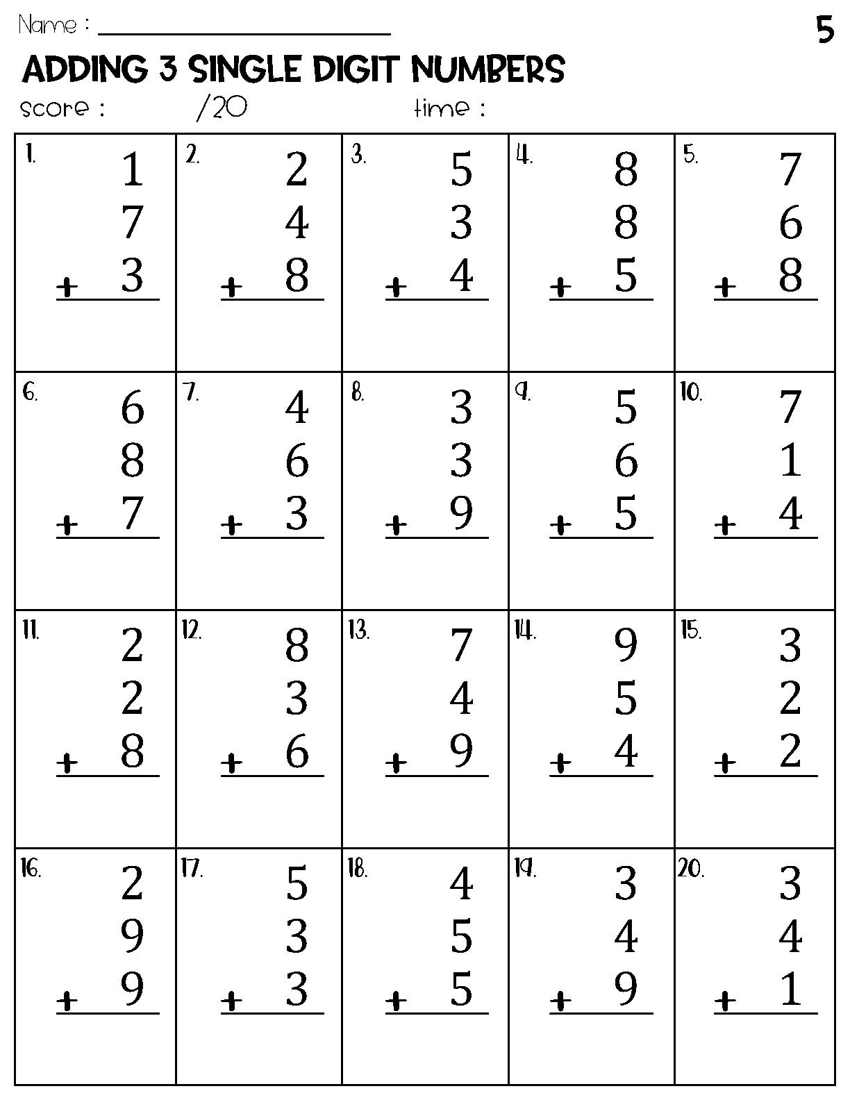 Adding Two Single Digit Numbers Sum 20 Or Less Grade 1 Worksheets ArgoPrep