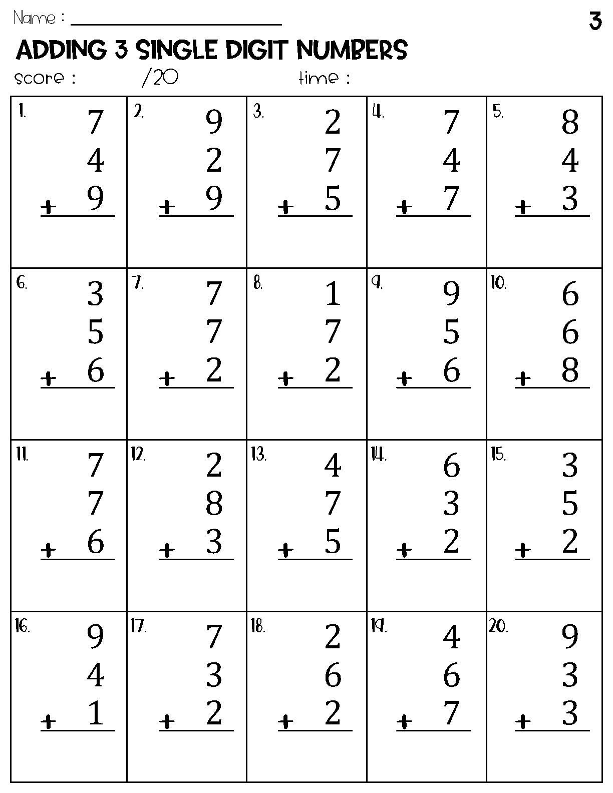Adding 3 Single Digit Numbers Worksheets Math Timed Test Addition Worksheets Library Adding 3 Single Digit Numbers Worksheets Math Timed Test Addition Worksheets Library