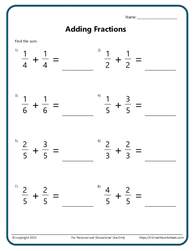 Adding And Subtracting Fractions Worksheets Free Printable Fractions Worksheets Comparing Identifying Free Printables Lettering SVG Files Tools Apps