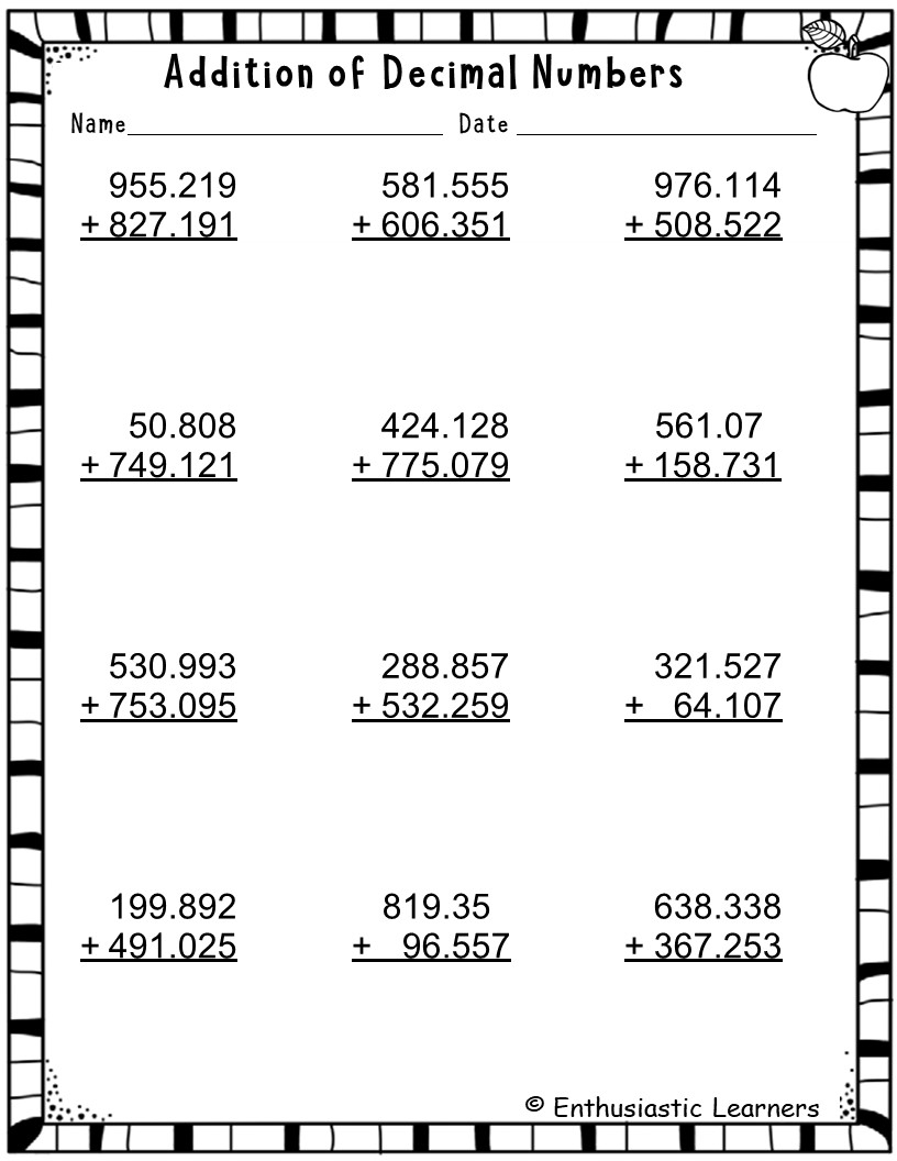 Adding Decimals Worksheets Up To Thousandths Place Math Problems Teaching Resources Adding Decimals Worksheets Up To Thousandths Place Math Problems Teaching Resources
