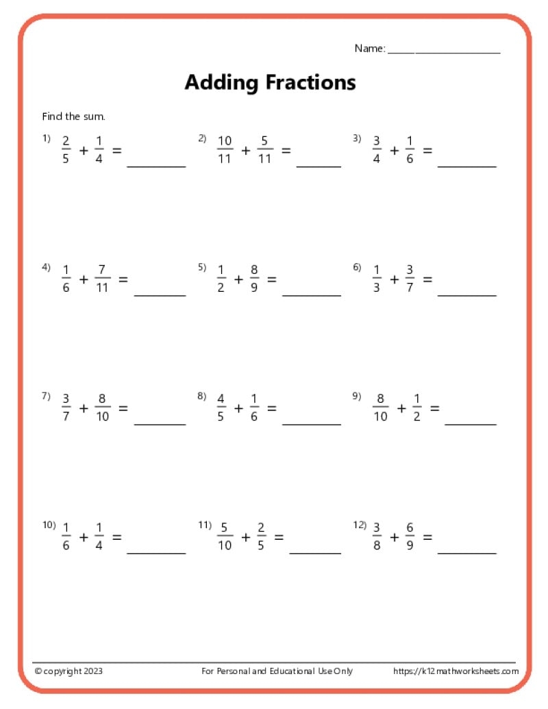 Adding Fractions With Unlike Denominators Worksheets 5th Grade Fractions Worksheets PDF Printable Worksheets Cazoom Math
