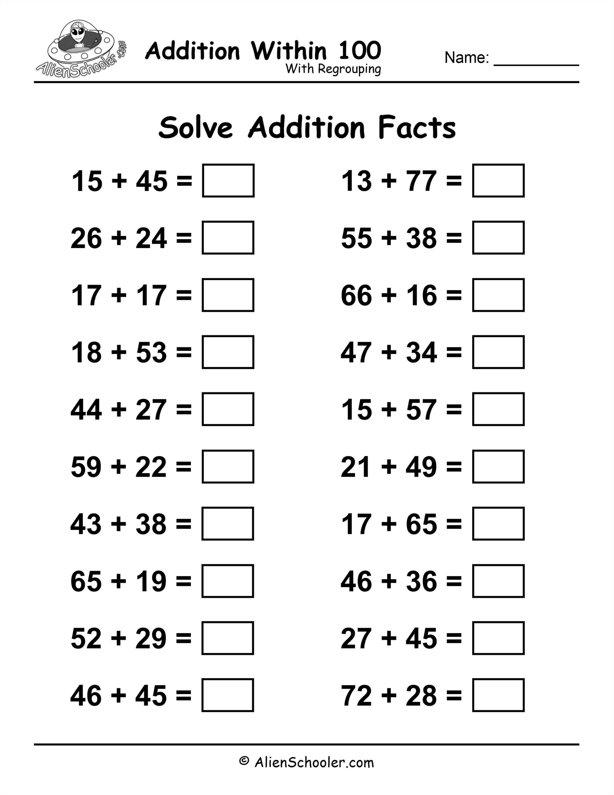 Adding Within 100 Worksheets Free Printables