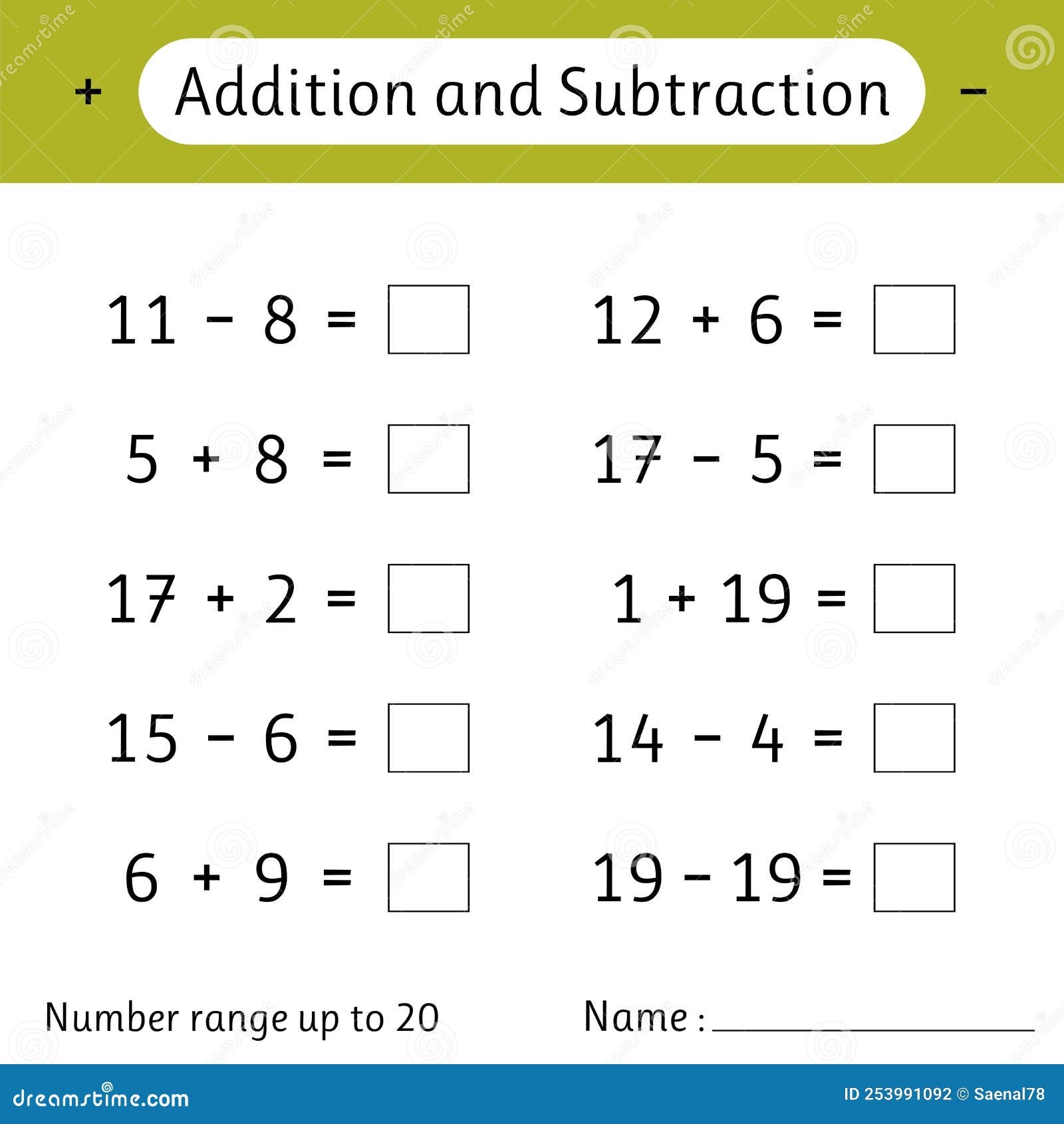 Addition And Subtraction Number Range Up To 20 Math Worksheet For Kids Solve Examples And Write Developing Numeracy Skills Stock Vector Illustration Of Learning Count 253991092 Addition And Subtraction Number Range Up To 20 Math Worksheet For Kids Solve Examples And Write Developing Numeracy Skills Stock Vector Illustration Of Learning Count 253991092