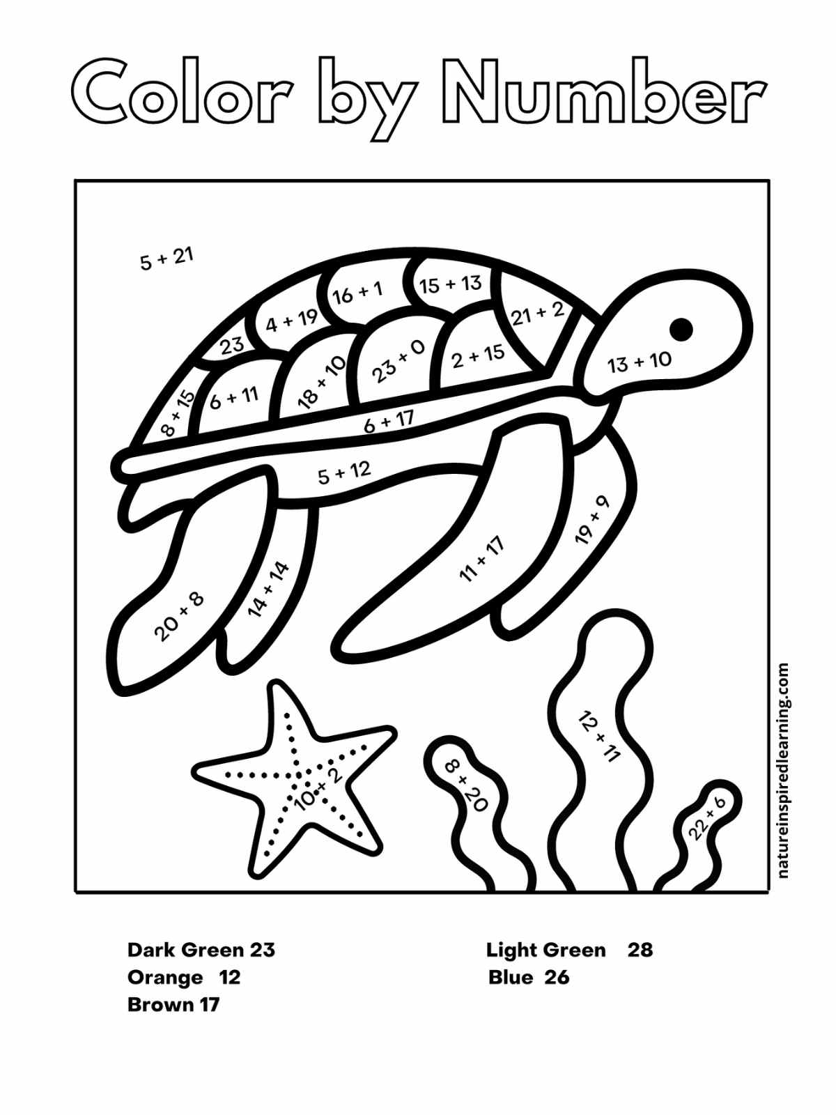 Addition Color By Number Worksheets Nature Inspired Learning Addition Color By Number Printable Activities
