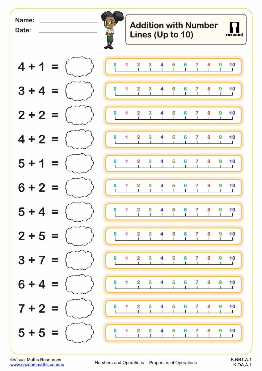 Addition With Number Lines Up To 18 PDF Printable Addition Worksheets Cazoom Math