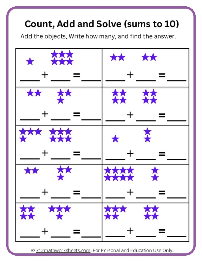 Addition Worksheets For Kindergarten Kindergarten Addition Worksheet Free