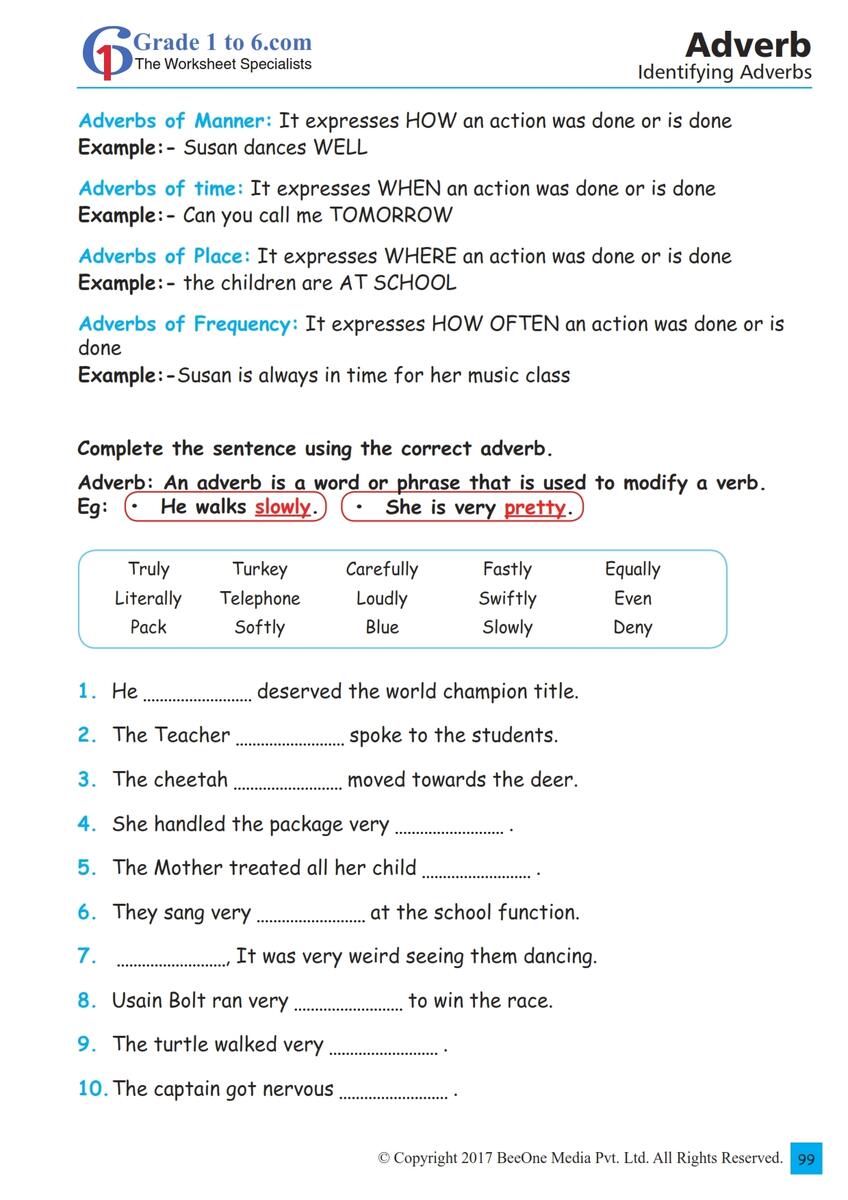 Adverbs Identifying Worksheet For Class 6 Adverbs Worksheets Comparative And Superlative Adverbs Worksheets