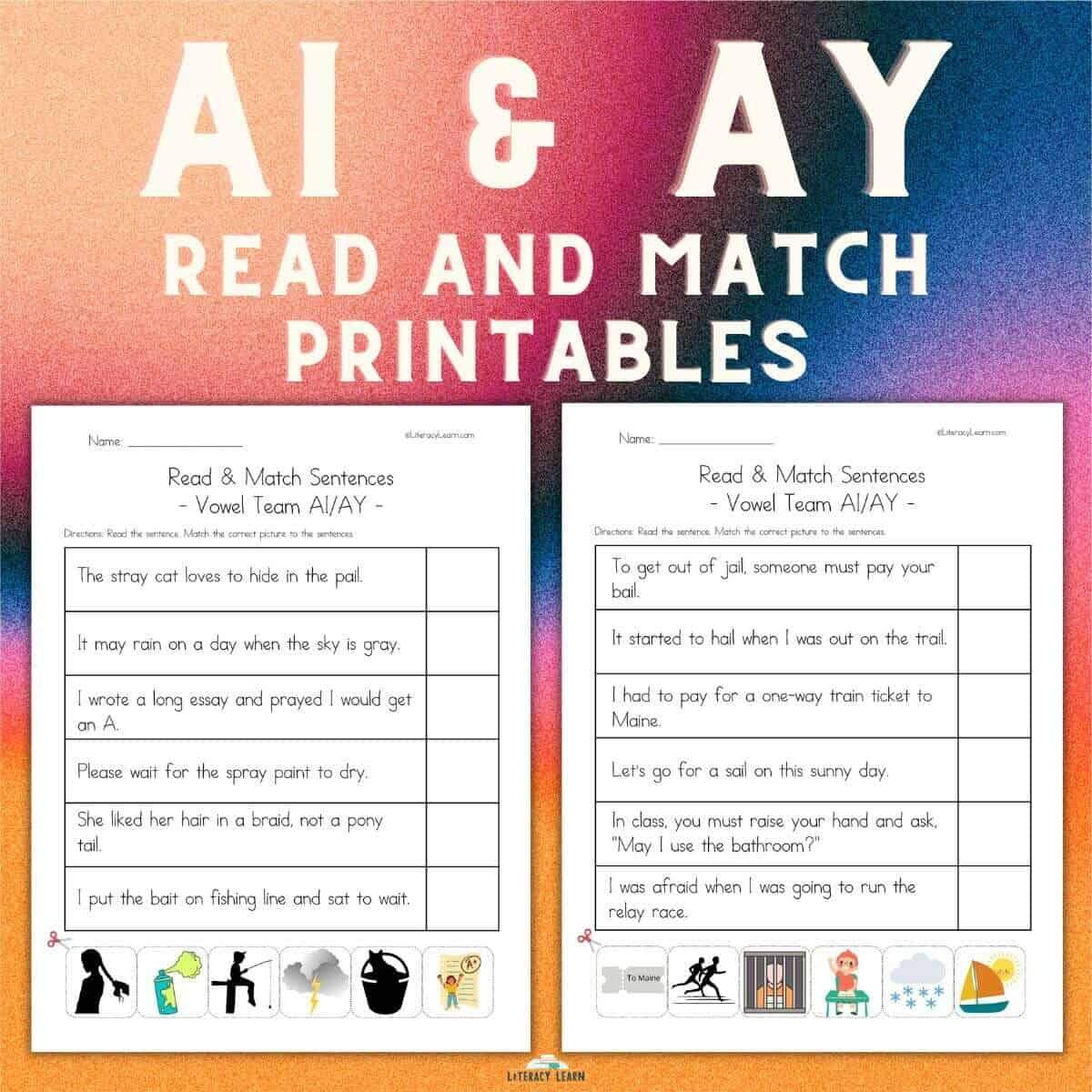 AI And AY Words Read Match Worksheets FREE Literacy Learn Ai And Ay Words With FREE Games Reading Elephant
