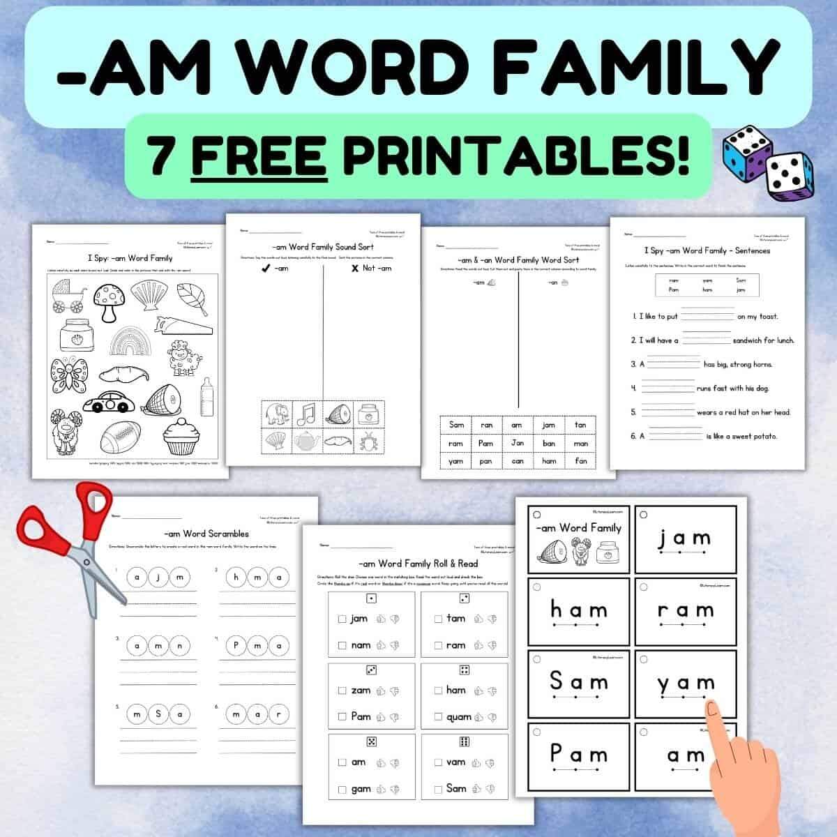 Am Word Family Worksheets 7 FREE Printables Literacy Learn English For Kids Step By Step Word Families Worksheets Am Words Free PDF