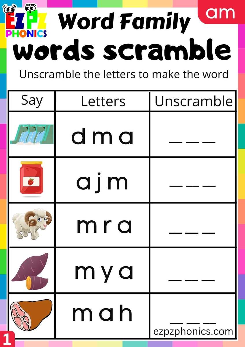 AM Words Words Scramble Phonics Word Families Worksheet Ezpzphonics AM Words Words Scramble Phonics Word Families Worksheet Ezpzphonics