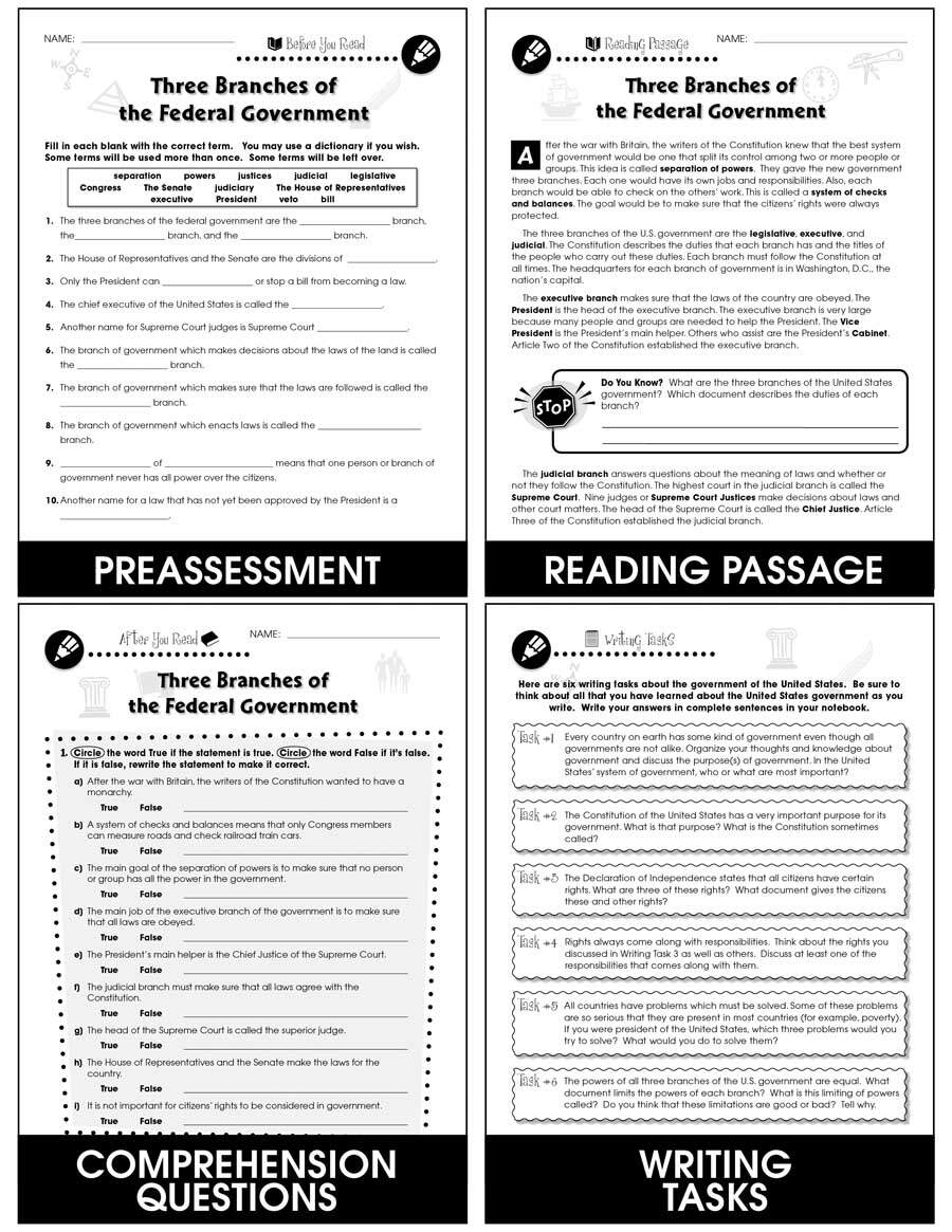 American Government Three Branches Of The Federal Government Gr 5 8 By Teach Simple