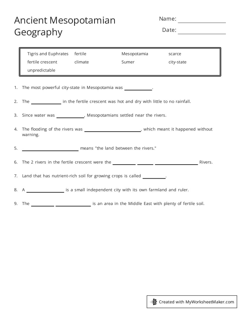 Ancient Mesopotamian Geography My Worksheet Maker Create Your Own Worksheets Ancient Mesopotamian Geography My Worksheet Maker Create Your Own Worksheets