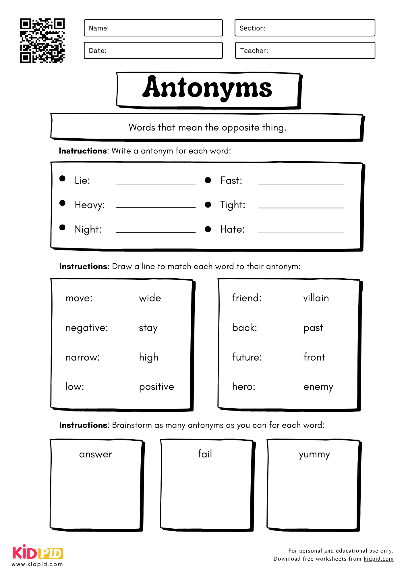Antonyms Worksheet For Grade 2 Kidpid Antonyms Worksheet For Grade 2 Kidpid