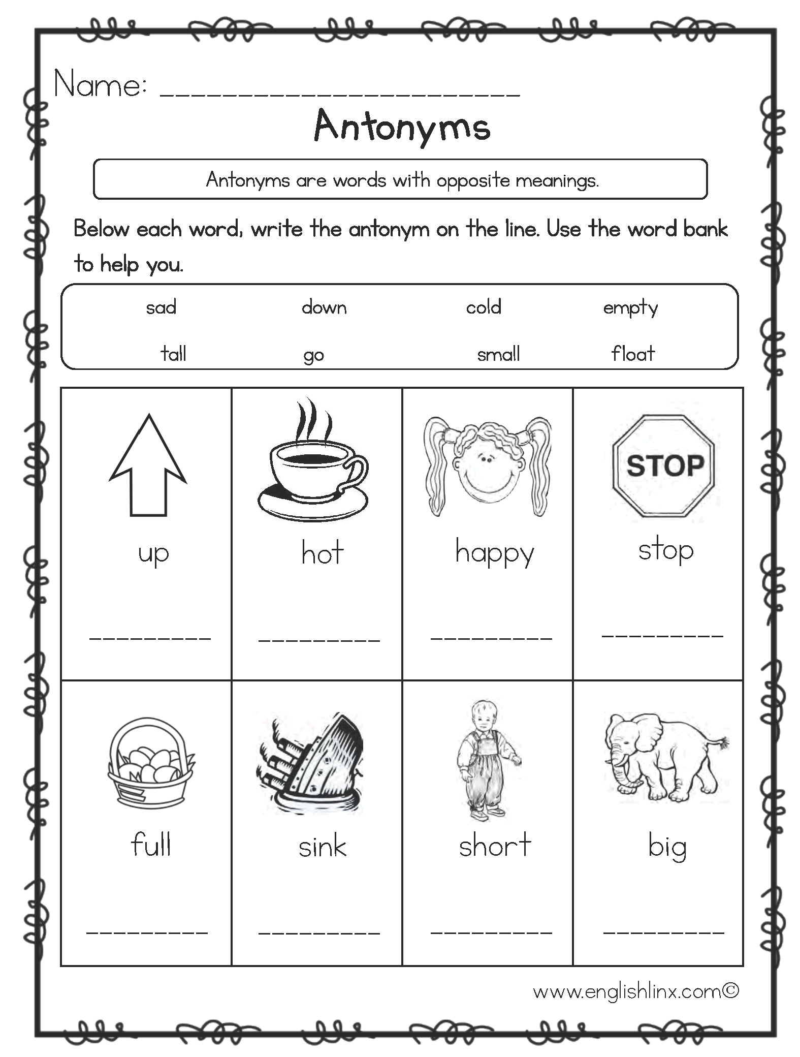 Antonyms Worksheets Free Printable Opposite Word Activities