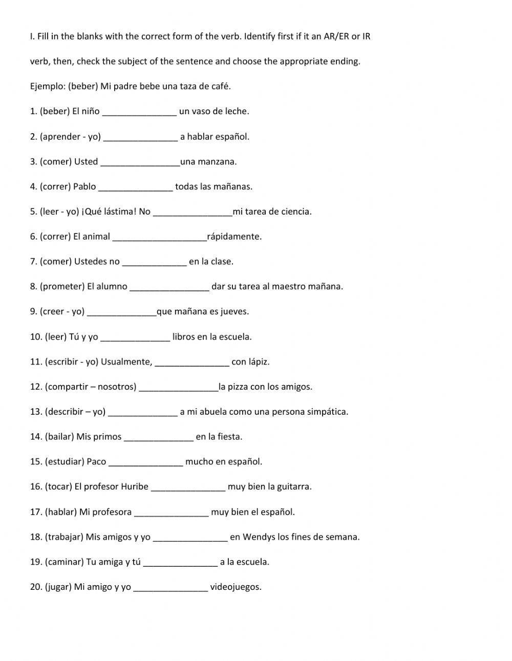 AR ER IR Verb Practice Worksheet Engage And Enhance Your Spanish Skills