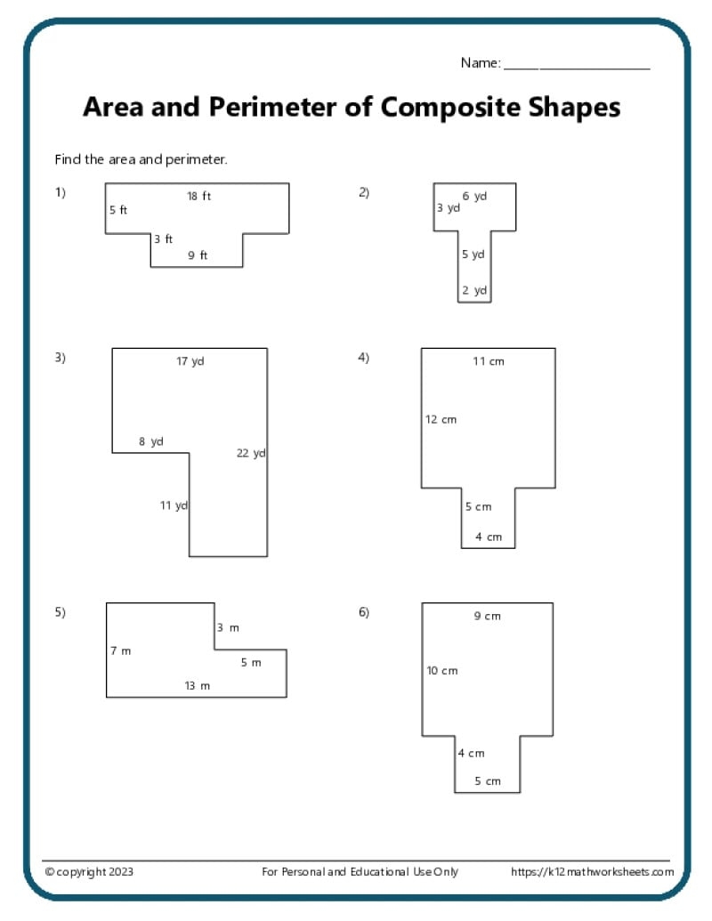 Area And Perimeter Of Composite Shapes K12 Math Worksheets Area And Perimeter Of Mixed Shapes K12 Math Worksheets