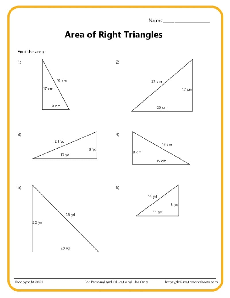Area And Perimeter Of Triangles K12 Math Worksheets 12 Free Area Of A Triangle Worksheets 80 Area Problems