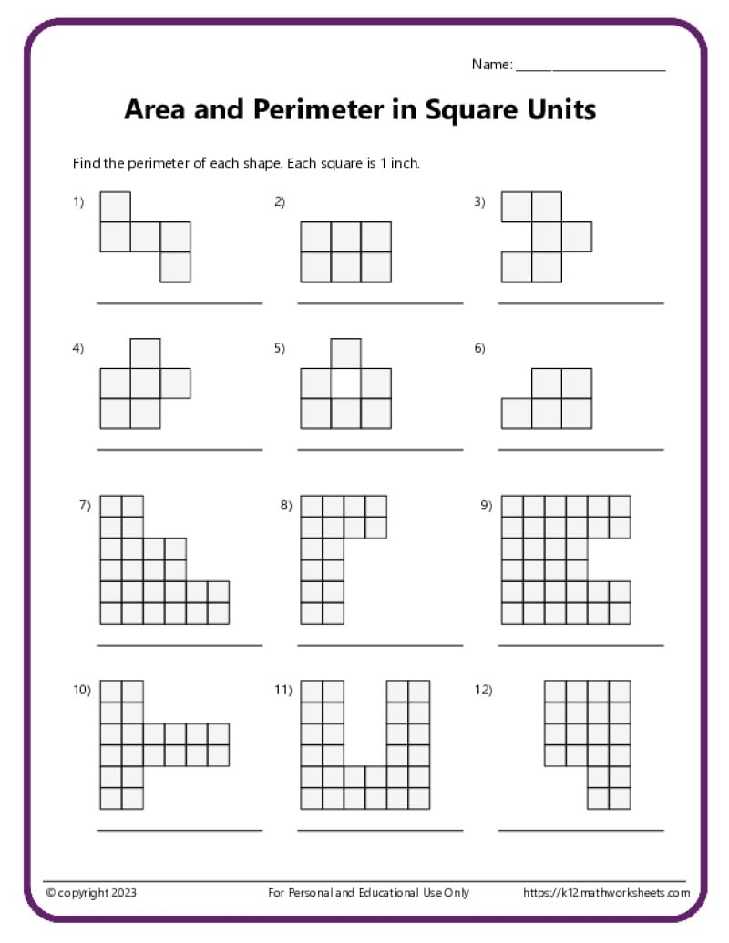 Area And Perimeter Worksheets