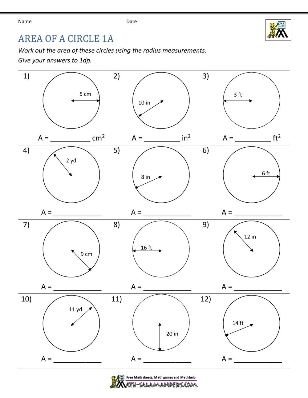 Area Of A Circle Worksheets Area Of A Circle Worksheets