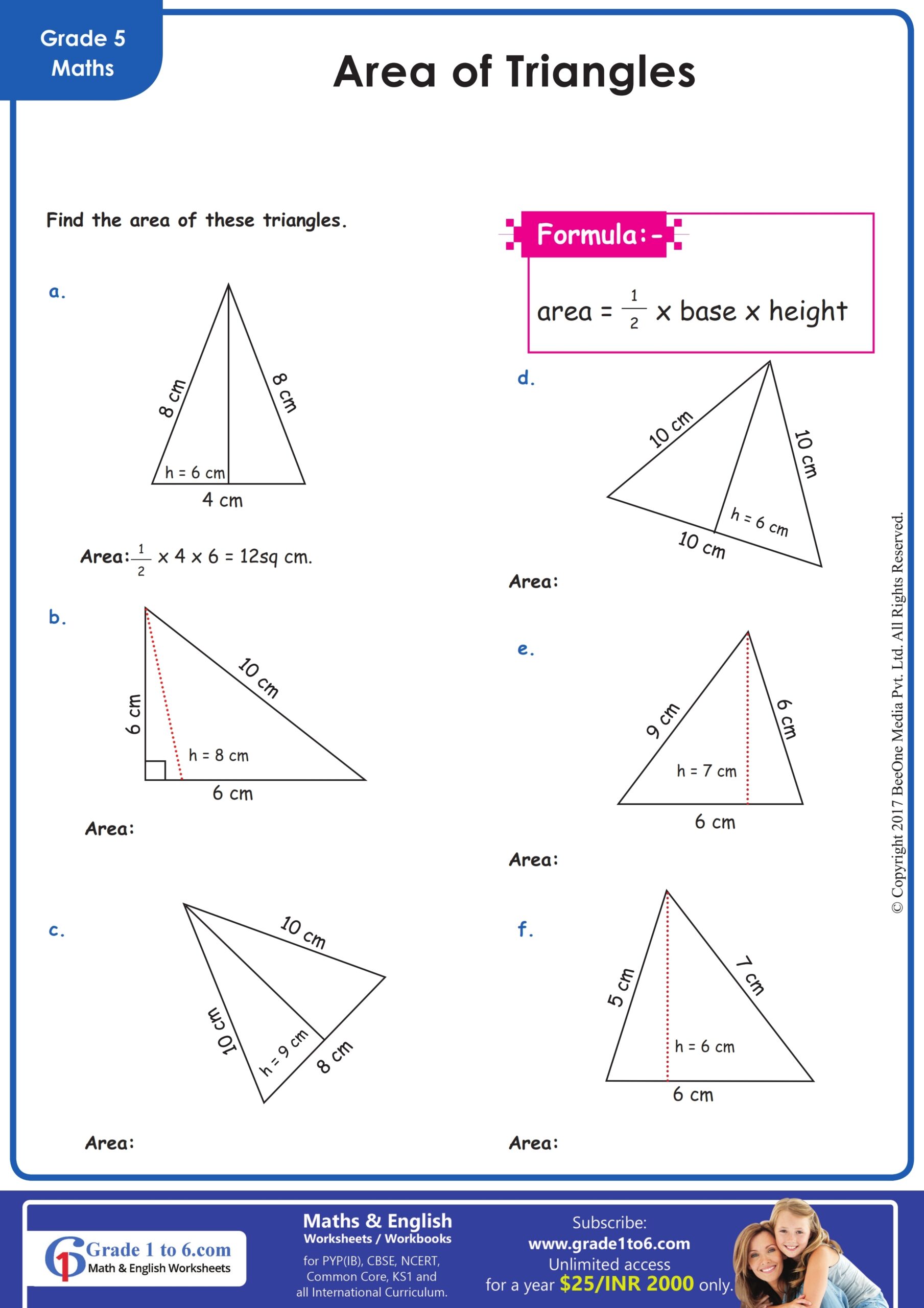 Area Of Triangles Worksheets PYP IB Grade 5