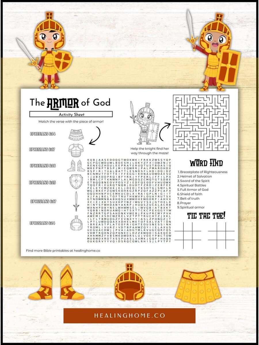 Armor Of God Activity Sheet Free Download Healing Home Armor Of God Activity Sheet Kids Bible Verse Coloring Printable Etsy